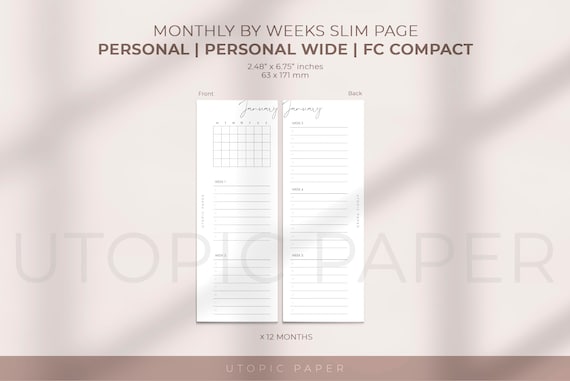 Panificador Mensual por Semanas Imprimible FC Compact, Inserto para Agenda Imprimible, Plantilla Agenda Mensual, Planificador Imprimible