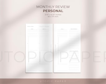 Monthly Review Planner Insert Personal, Monthly Review, Monthly Goals Review, Printable Planner Inserts, Monthly Goal Template, Undated