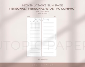 FC Compact monthly planner printable insert, Planner Inserts FC Compact Size, Planner Inserts Printable, FC Compact Ring Printable Inserts