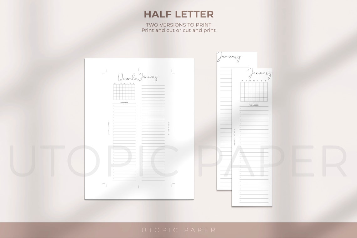 Half Letter Monthly Planner Printable Insert Planner Inserts - Etsy