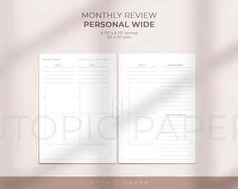 Monthly Review Planner Insert Personal Wide, Monthly Review, Monthly Goals Review, Printable Planner Inserts, Monthly Goal Template