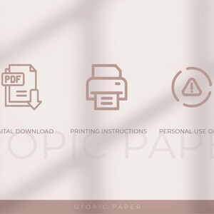 May include: A digital download graphic with three icons: a PDF file with a download arrow, a printer, and an attention symbol. Text below the icons reads "DIGITAL DOWNLOAD", "PRINTING INSTRUCTIONS", and "PERSONAL USE ONLY". The brand name "UTOPIC PAPER" is at the bottom.
