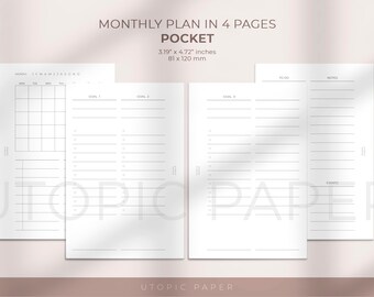 Pocket Monthly Planner Insert, Monthly Overview, Printable Planner Inserts, Monthly Goal Planner Printable, Monthly Goal Template, Digital