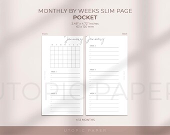 Pocket Monthly Task list week by week, Undated Monthly Planning Printable, Printable Insert, Planner Insert, Instant Download, Ring Inserts