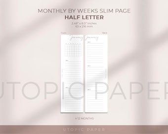 Half Letter Monthly Task list week by week, Undated Monthly Planning Printable, Printable Insert, Planner Insert, Instant Download