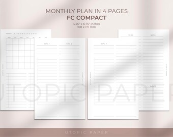 FC Compact Monthly Planner Insert, Monthly Overview, Printable Planner Inserts, Monthly Goal Planner Printable, Monthly Goal Template