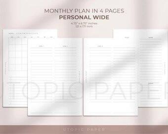 Personal Wide Monthly Planner Insert, Monthly Overview, Printable Planner Inserts, Monthly Goal Planner Printable, Monthly Goal Template