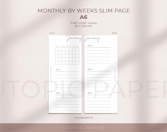 A6 Monthly Task list week by week, Undated Monthly Planning Printable, Printable Insert, Planner Insert, Instant Download, A6 Printable
