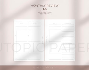 Monthly Review Planner Insert A6, Monthly Review, Monthly Goals Review, Printable Planner Inserts, Monthly Goal Template, Undated