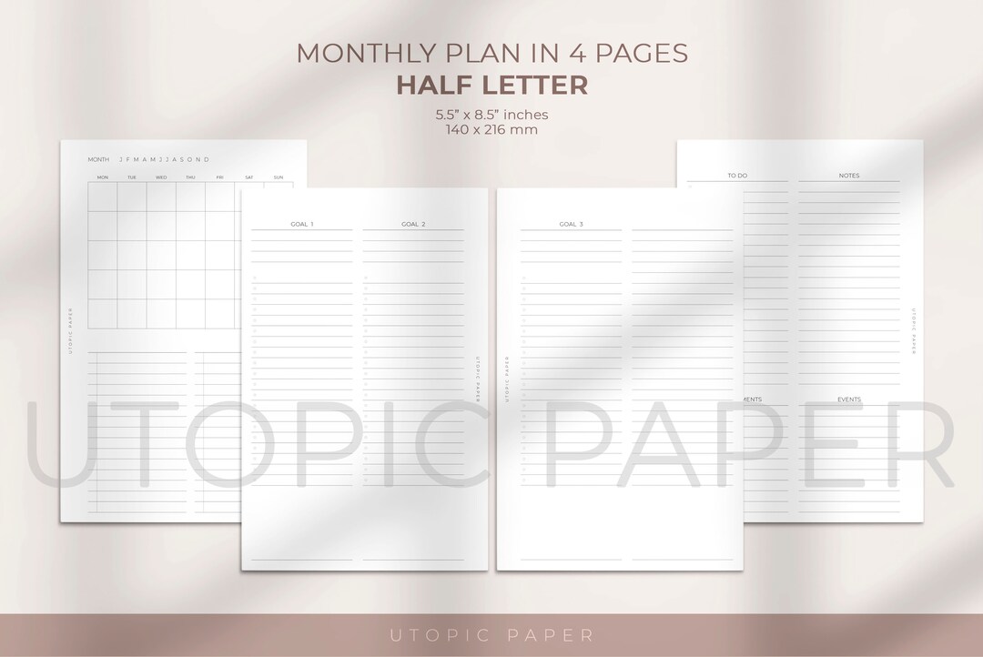 Half Letter Monthly Planner Insert, Monthly Overview, Printable Planner ...