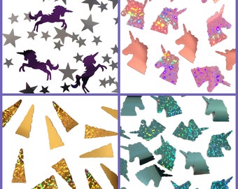 Unicorn Large Foil Confetti – Choose Full Body Unicorn/Stars, Pink or Teal Unicorn Heads, or Unicorn Horn Confetti - Double sided