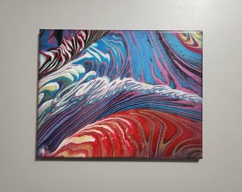 Original Abstract Fluid Art Painting: Modern Poured Canvas (14x18")