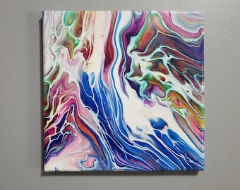 Original Acrylic Pour Painting: Colorful Abstract Fluid Art (10x10)