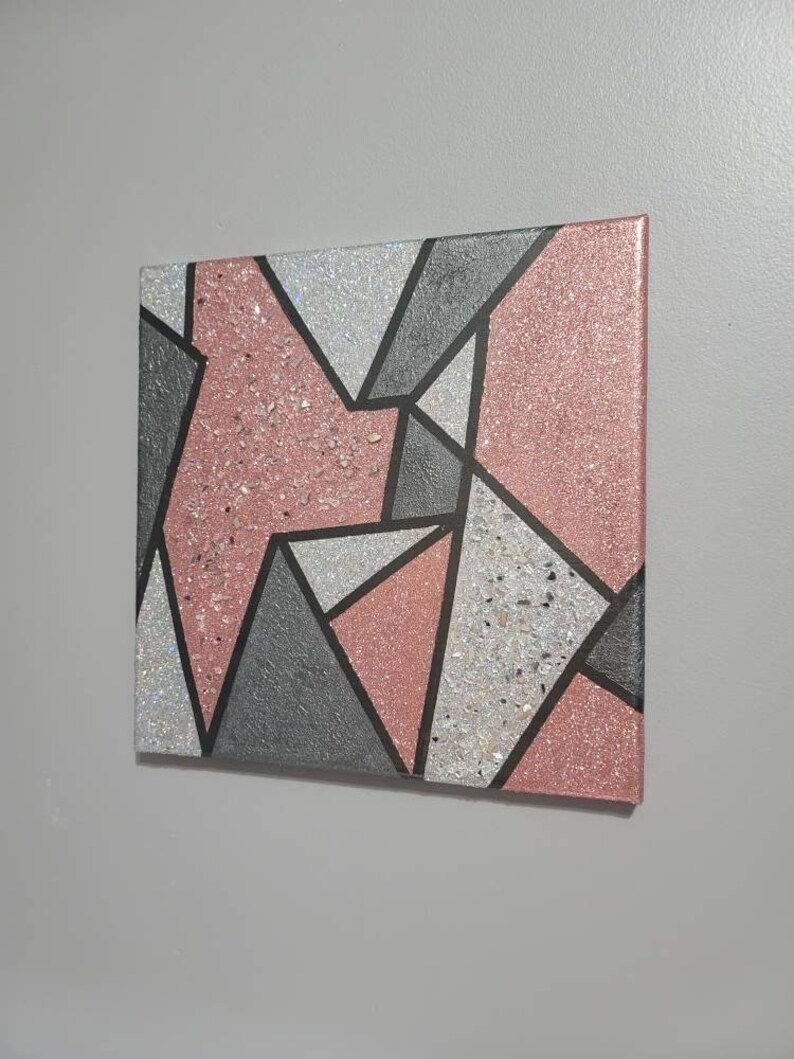 Glitter Art, Glass Art, Rose Gold Glitter Art, Abstract Painting