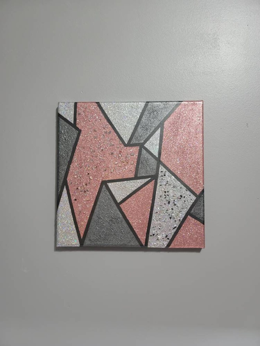 Glitter Art, Glass Art, Rose Gold Glitter Art, Abstract Painting