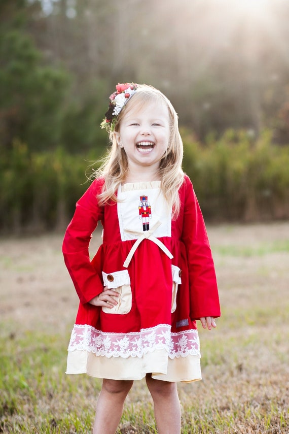 18m Nutcracker Christmas Girls Dress Fall or Winter Kids Dress of Monogram With Ribbons Pockets Cute and Beautiful Etsy
