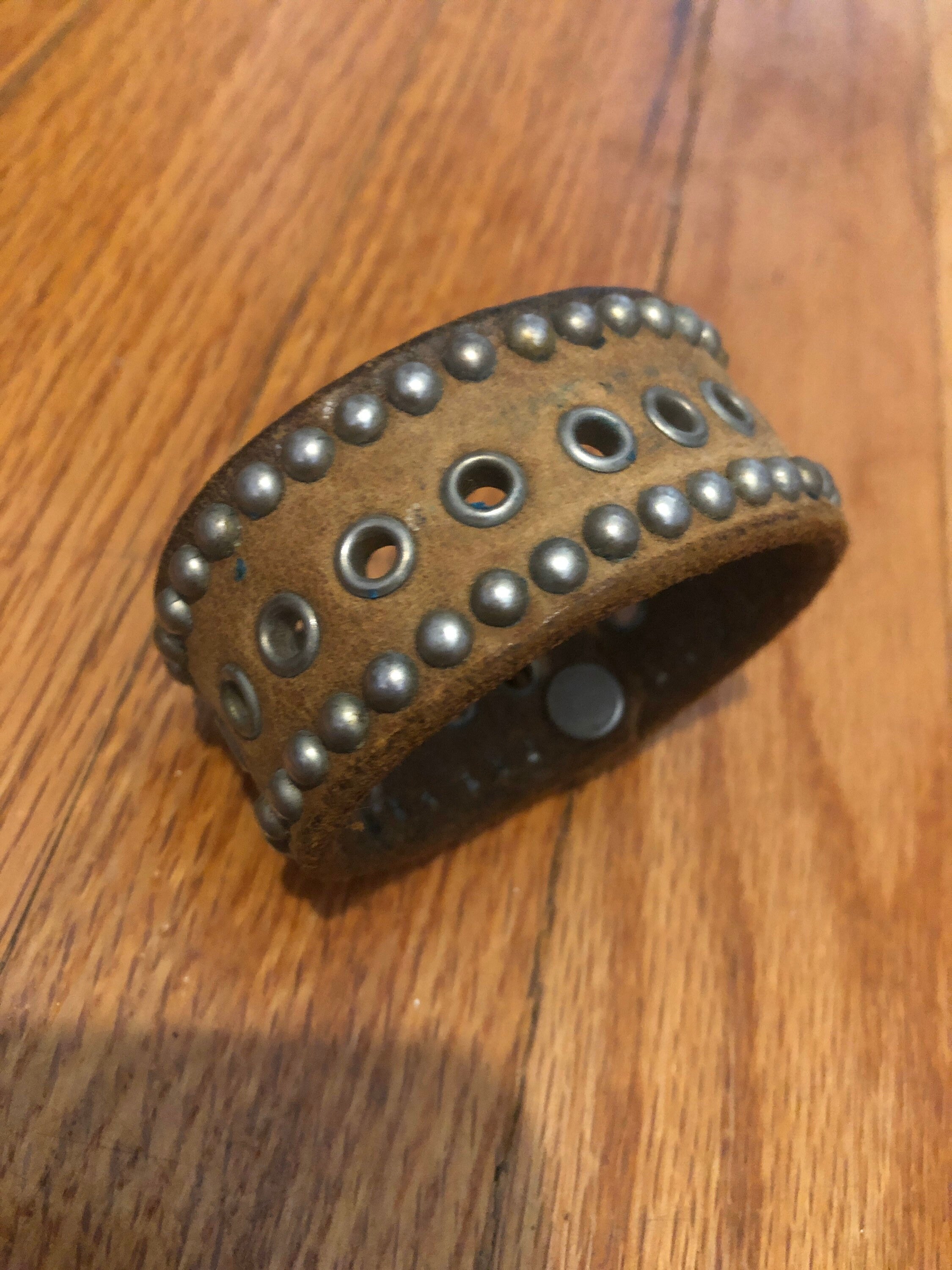 Vintage Studded Black Leather Cuff Etsy