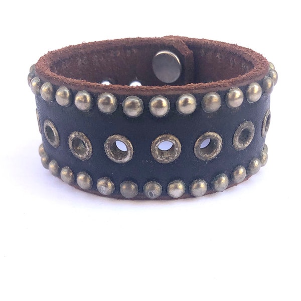 Vintage Studded Black Leather Cuff