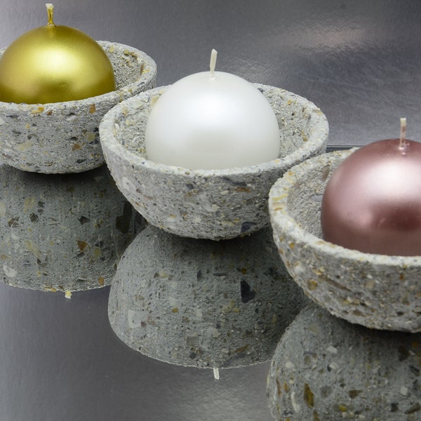 Brushed Concrete Tealight, Tea Light, Airplant Holder, Handmade Cement Table Decor, Trinket Bowl, Christmas Gift, Set of 3