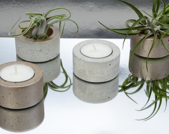 Set of 4 Round Concrete Tealight,Tea Light,Air Plant Holders,Christmas,Housewarming,Valentine's Gift,Handmade Cement Table Decor,Pearl Brown