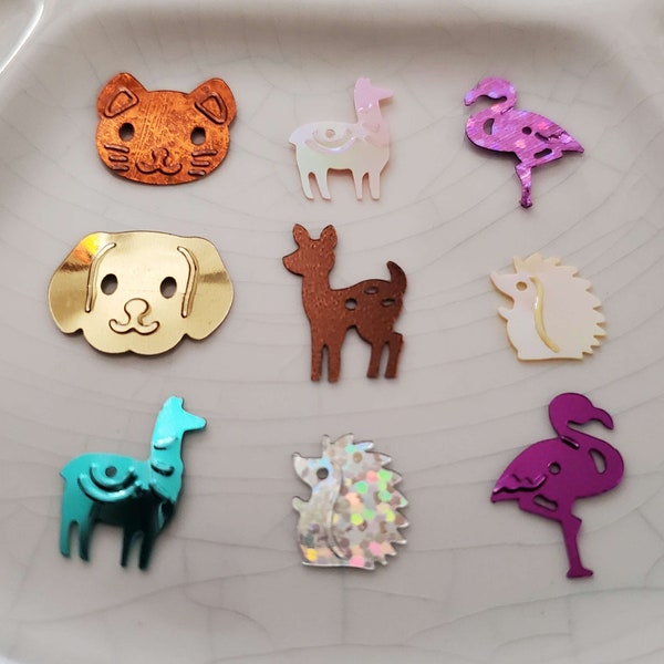 Animal Sequins - Animal Embellishments - Animal Confetti - Cat/Dog/Deer/Hedgehog/Flamingo/Llama Sequins - Sewing Sequins - Card Confetti