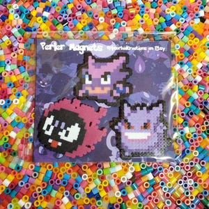 Gastly Evolution Mini Perler Bead Set – Gastly, Haunter & Gengar (3-Pack Pixel Art Magnets)