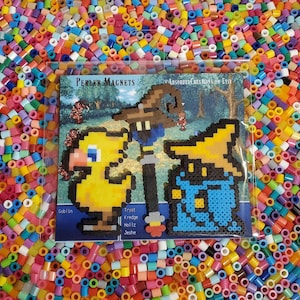 Final Fantasy Pixel Magnet Set – Black Mage, Chocobo & Magic Staff (Mini Perler Beads, 3-Pack)