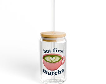 Vaso para beber para amantes del matcha: vidrio templado reutilizable con pajita