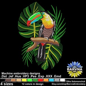 Toucan Machine embroidery designs * Embroidery design for machine * Instant download *  tropical leaves embroidery