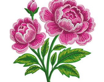 Disegno per ricamo di fiori di peonia – Elegante file per ricamo a macchina floreale – Download immediato
