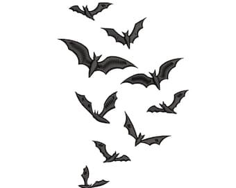Diseño de bordado de murciélagos voladores: bordado a máquina de Halloween (descarga digital)