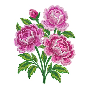 Diseño de bordado de ramo de peonías: elegante patrón floral para bordado a máquina (descarga instantánea)