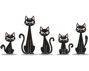 Diseño de bordado de gatos negros: Archivo de bordado a máquina de Halloween (Descarga digital)