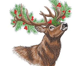 Weihnachtshirsch Stickdatei, Rentier Stickdatei (Instant Download)