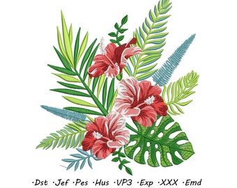 Hibiscus flowers Machine embroidery designs * hawaiian flowers * Embroidery design for machine * Instant download * tropical embroidery