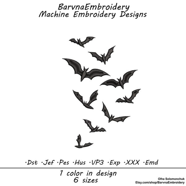 Flying bats Embroidery designs for machine, Halloween embroidery designs, Instant download