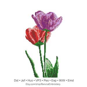 Tulips machine embroidery designs, Flowers embroidery files for machine, Instant download