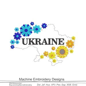 Diseños de bordado a máquina de Ucrania, archivos de bordado del mapa de Ucrania, descarga instantánea