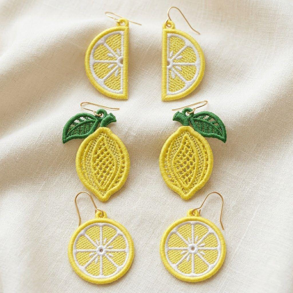 Ceramica: Orecchini pendenti con Limoni, Fiori e Foglie
