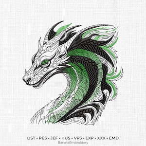 ドラゴンの頭の刺繍デザイン ファンタジーミシン刺繍ファイル（即時ダウンロード）