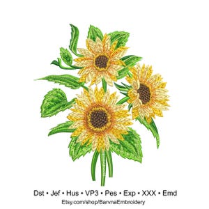 Sunflowers embroidery design for machine, Flowers embroidery design, Instant download