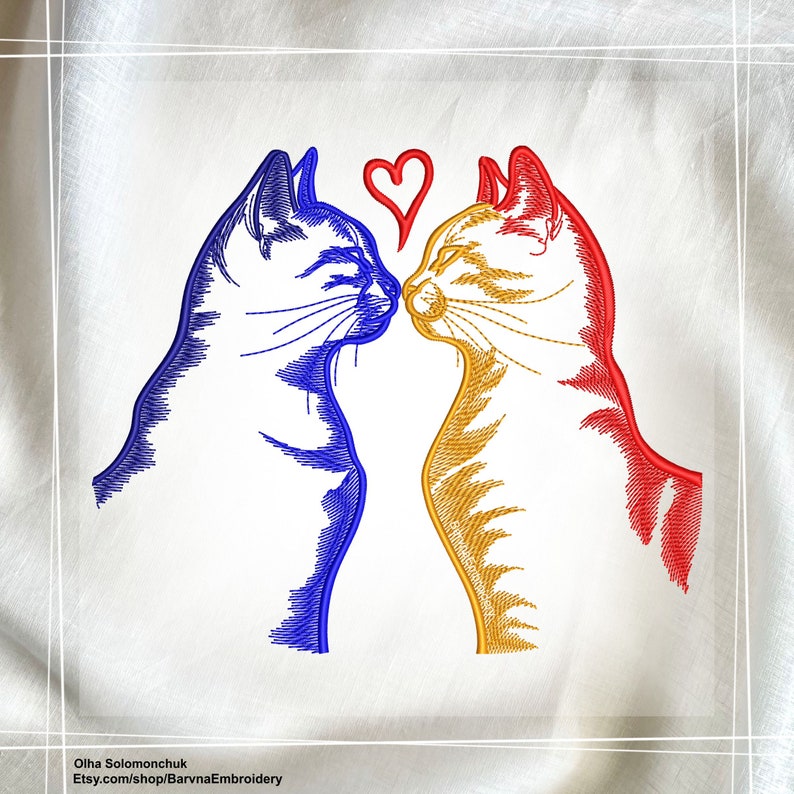Kissing Cats Machine Embroidery Design, Cat embroidery files, pes file embroidery, Love embroidery designs, Valentines embroidery designs for machine, Embroidery files, Instant download, Digital download