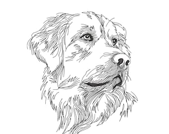 Golden Retriever Embroidery Design: Dog Pet Portrait (Digital Download)