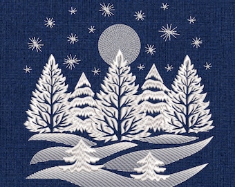 Winter Landscape Embroidery Design: Christmas Machine Embroidery (Instant Download)