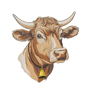 Diseño de bordado de vaca para máquina, retrato detallado (descarga digital)