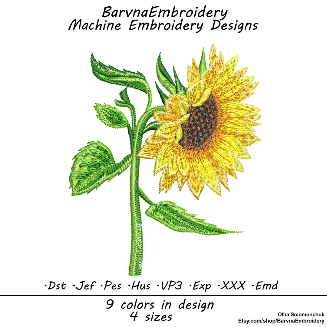 Sunflowers Embroidery Design for Machine, Flowers Embroidery Design, Instant Download Etsy
