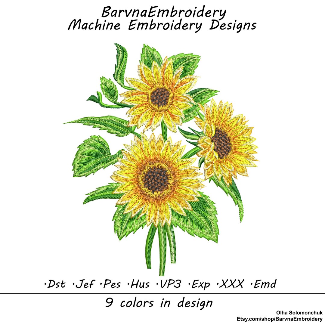 Sunflowers Embroidery Design for Machine Flowers Embroidery Etsy