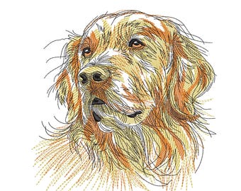 Golden Retriever Embroidery Design: Pet Portrait (Digital Download)