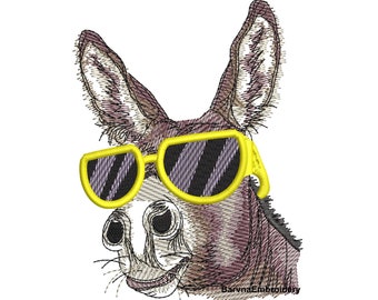 Donkey with glasses Machine embroidery designs, Animals embroidery designs for machine, Instant download