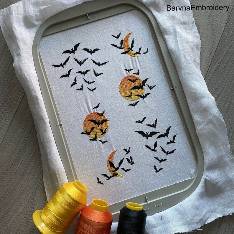 Flying bats Embroidery designs for machine, Halloween embroidery designs, Instant download